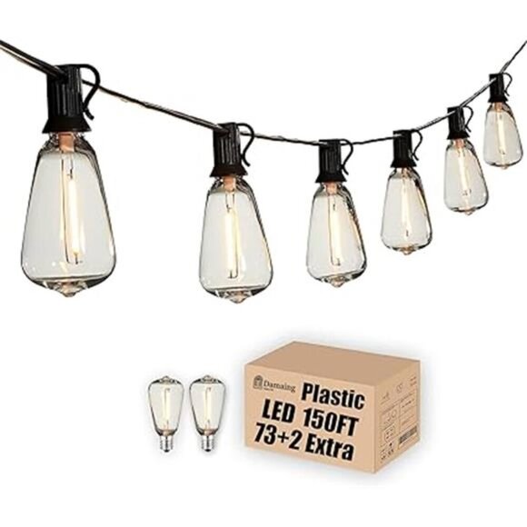 Outdoor String Lights 150 FT Patio Lights String with 75 Dimmable ST38 Plastic - Picture 7 of 7